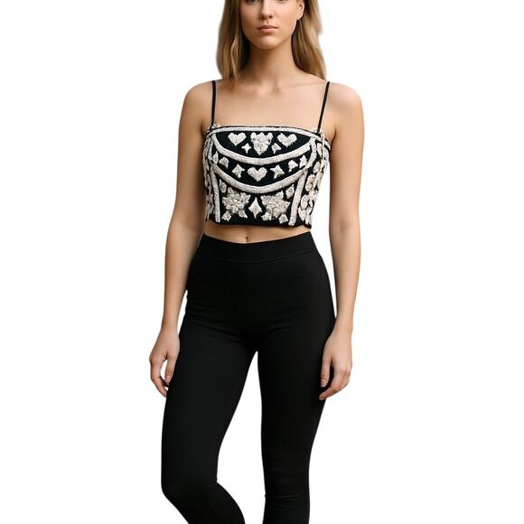 Lauren Ralph Lauren Tops - Lauren Ralph Lauren BLK/WHT Embroidered Cropped Sleeveless Blouse Size 18 NWT